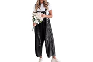 Sukany Women's Vintage Casual Denim Jean Overalls Loose Distressed Bib Dungarees Adjustable Baggy Harem Romper Jumpsuit Pants
