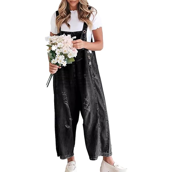 Moon Wood Dames Salopette Grote Maten Zomer Jumpsuit Oversized Baggy Overall Wijde Broek met Verstelbare Bandjes en Zakjes Marineblauw XXL