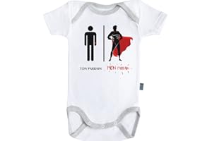 Baby Geek Mon super parrain - Ma super famille - Body Bébé manches courtes - Coton - Blanc - Coutures grises