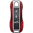 M.JVisun Genuine Carbon Fiber Key Fob Cover For Porsche 911 Carrera 918 Cayenne Coupe For Macan For Panamera Taycan Smart Car Remote Key Fob Replacement Case For Men Women - A Style - Red