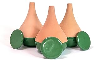 ALPPOS 3 Oyas a Planter en Terre Cuite de 300 ML en Couleur - avec Couvercle- Goutte a Goutte pour Plante d'interieur - ollas (Vert)