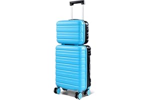 Lekebobor Cabin Suitcase for EasyJet Cabin Bag 45x36x20cm with Cosmetic Case, Underseat Carry On Luggage Lightweight 2 Piece Set with TSA Lock and Detachable Wheels, Blue