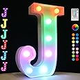 Light Up Colorful LED Marquee Letter Lights, 18 Colors Changing Alphabet Letters Sign with Remote Timer for Night Light Wedding Birthday Party Lamp Christmas Home Bar Decor- Colorful J