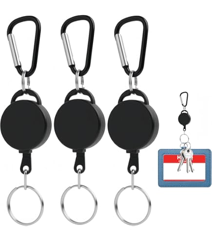 Intrekbare sleutelhanger - Heavy Duty stalen ingetrokken koord sleutelhanger, uitschuifbare badge-haspel sleutelhouder, werkbadge-clip, karabijnhaak voor groeilicht, tie-downs