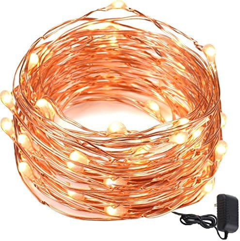 AJE 33ft 100 LEDS Warm White Starry Lights Copper LED Lights,Complete Waterproof Ultra Thin String Wire Lightning with Power Adapter for Seasonal Decorative Christmas Holiday, Wedding, Parties
