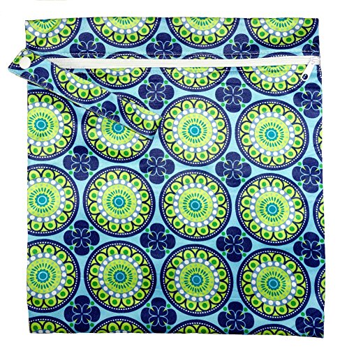 FAB4BABYSTARS, Blue & Green Fan Fair Wet Bag, stretchy with Zip and Handle