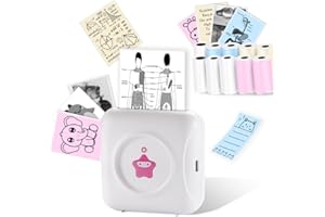 vretti Mini Printer, drukarka termiczna TP2-Y, drukarka do naklejek kompatybilna z systemami Android i iOS, mini drukarka fotograficzna z 10 rolkami etykiet, do iPhone'a, pracy, pamiętnika, podróży