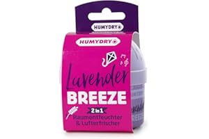 Humydry Deshumidificador Mini 75 g Lavender Breeze – Doble función Deshumidificador y ambientador con agradable aroma a lavanda para espacios pequeños – Absorbe la humedad demasiado alta