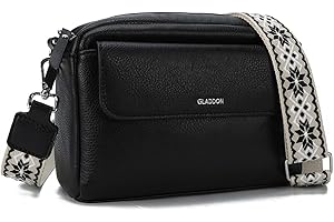 Gladdon borsa donna, borse piccola tracolla, borsa tracolla donna in pelle PU, con tracolla rimovibile, ampio nastro jacquard per uso quotidiano, regalo per le donne