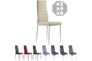 MOG CASA Sillas de Comedor S2-42x42x98cm - con Patas Metálicas y Tapizadas de Piel Sintética Alcochado (Crema, 6)