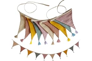 CAIKAILIOR Wimpelkette Kinderzimmer, Musselin Baumwolle Stoff Girlande, Deko für Hausbett und Wand, Babyzimmer für Mädchen und Jungen (B)