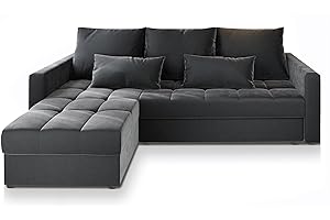 ‎MASSENO Masseno Ecksofa KOS PIK mit Schlaffunktion L-Form, Sofa mit Bettkasten, Wohnzimmersofa, Couch, Soffa, Bettsofa, Couchgarnitur- Grau, Paros 06