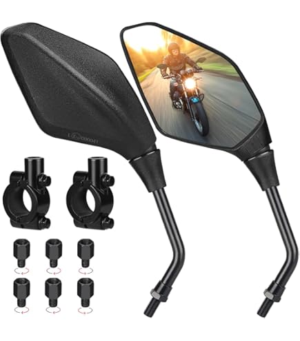 2 x zwarte spiegelhouder voor stuur motorfiets, 22 mm, zwart