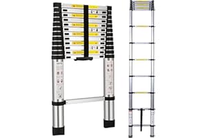 LUCN Teleskopleiter, 5 m, Aluminium-Teleskopleiter mit rutschfesten Füßen, leicht, zusammenklappbar, Mehrzweckleiter, 150 kg Kapazität