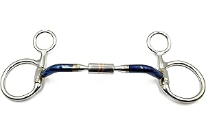 ON TIME TRADER ENGLAND Baucher Hanging Cheek Snaffle Horse Bit Blue Sweet Iron Copper Roller Inlay (5.75")