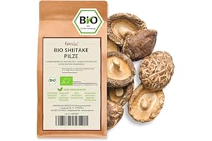 KAMELUR 200g de champignons Shiitake BIO séchés en tranches - champignons séchés sans additifs, alimentation asiatique - champignons séchés BIO en emballage biodégradable