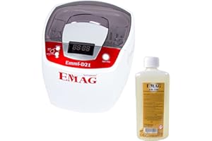 EMAG EMMI D21 Kit de nettoyage ultra silencieux en métal coloré avec nettoyant EM-700 pour métaux non ferreux 500 ml, 1,5 l 35 kHz pour circuits imprimés, bijoux, pièces de montre, etc.