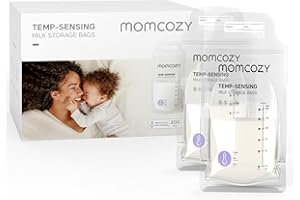 Momcozy Worki do przechowywania mleka matki, 200 szt., wartościowe opakowanie, wyczuwające temperaturę, do przechowywania mleka, do karmienia piersią, presterylizowane, higienicznie podwójne