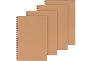 exmygboy 4 Packs Spiral Notepad A5 Kraft Cover Notebooks Bulk Journals, Kraft Notebooks 8.25 x 5.55 inch 100 Pages/ 50 Sheets Lined Paper Perfect for Travel School