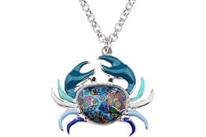 DUOWEI Fancy Cancer Ocean Crab Necklace Metal Floral Enamel Twelve Constellations Animals Pendant for Women Teens Kids Adorable Gifts blue