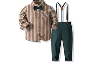 FAIRYRAIN 2-Teiliges Kleinkind Jungen Babyanzug Gentleman Kinder Langarm Hemd + Hose mit Träger Anzug Kleidung Se