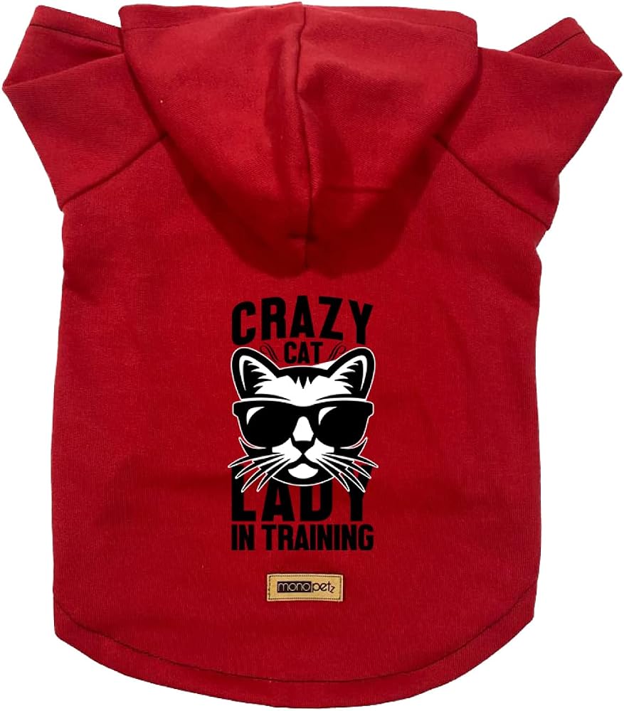 monopetz Kapişonlu Polar Sweatshirt Köpek ve Kedi Kıyafeti & Elbisesi - Kırmızı Crazy Cat XS Beden