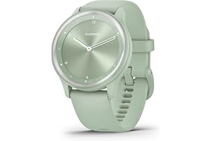Garmin vívomove Sport - Montre connectée à Aiguilles mécaniques et écran Tactile - Silver avec Bracelet Vert d’Eau - Boîtier 40 mm