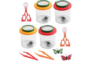 SOSINYA Becherlupe Lupenbecher Set, 4Stück Insekten Viewer, Lupendose Lupenbecher mit Pinzette, Becherlupen für Insekten Beobachtungsbox für ErkundunEntdecke die faszinierende Welt der Insekten (A)