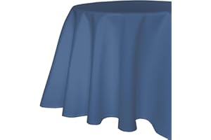 texpot Gartentischdecke 160 cm rund in Blau mit Leinen Optik Lotuseffekt Fleckschutz Bügelfrei Tischdecke
