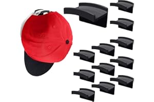 Baoswi 12 Pack Self Adhesive Hat Hooks, Hat Organizer Wall Mounted Minimalist Hat Holder Clothes Hooks Hat Storage Hat Rack for Wall (Black)