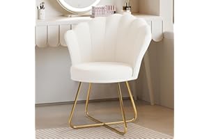 ‎HAWTHYHOME Hawthyhome Polstersessel Esszimmerstühle, Stuhl Schminktisch, Stuhl Samt, Blütenblatt-Rückenlehne Lehnstuhl mit Metallbeinen Gold, Bis 150 KG Belastbar Weiß