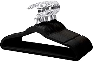 MangoKit Lot de 32 Cintres Antidérapants en Velours pour Enfants - Qualité Supérieure, Ultra-Fins, Crochet Pivotant à 360°, 35 cm de Long - pour Robes, Pantalons (Noir)