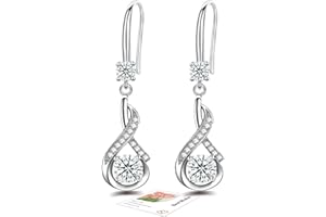 SFONI Sterling Silver Post Drop Earrings for Mum Women, Hypoallergenic Dangle Earrings with Cubic Zirconia Birthstone Earrings Jewellery Gifts Mothers Day Valentines Birthday
