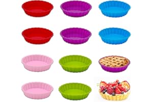 WWYSSZ 10 Pièce Mini Moule à Tarte Silicone, 11 cm Moule Tartelette Silicone, Antiadhésif Plat a Tarte Silicone, Moules à Tartes et Quiches, Moule Mini Quiche, pour Cheesecakes, Quiches, Tartes