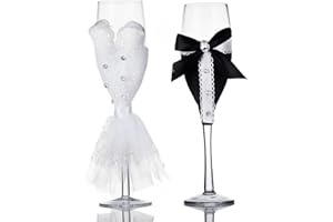 YUEMING Bicchieri da Champagne, Flute Champagne Matrimonio, Confezione Regalo Set di 2 Bicchieri Prosecco in Cristallo, Bicchieri da Brindisi per Feste, Compleanni, Matrimoni (Nero)