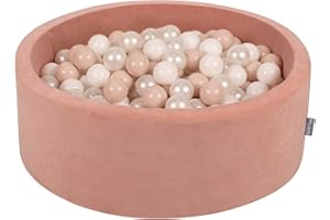 KiddyMoon Piscine À Balles pour Bébé Velours Rond 90X30cm/200 Balles 7Cm Fosses À Boules Jouet Enfant, Rose des Sables: Beige Pastel/Blanc/Perle
