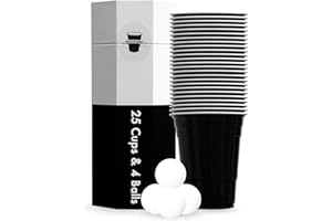 RedCupShop® Bierpong Becher Set | 25 Cups & 4 Bälle | Spülmaschinenfest & Wiederverwendbar | 473ml/16oz Partybecher (25x Schwarz)