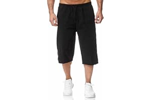 Remxi Męskie szorty lniane 3/4, luźne spodenki letnie, na co dzień, bojówki