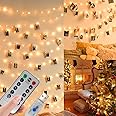 Photo Clip String Lights,100 LED 10M Copper Wire Hanging String Fairy Lights with Remote,USB or Battery Powered,Decoration for Bedroom Christmas Wedding Party (50 Clip & 25 Nails,Warm White,8 Modes)