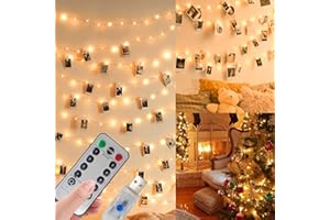 JONURPHY Guirlande Lumineuse Photo,10M100LED 8 modes,USB ou Alimenté par Batterie,Avec télécommande,Guirlande Lumineuse Interieur Photo Chambre LED pour Accroche Photo,Decoration Chambre (50 Clips & 25 Clous)