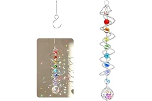 LUMOOM Cristal atrapador de sol, decoración de ventana, doble espiral con siete perlas de chakra, bola de acero inoxidable, diseño de cola en espiral, cristal arcoíris, para decoración de jardín al