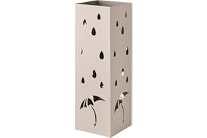 Baroni Home - Paragüero Cuadrado de Metal con Diseño de Paraguas con Gotas de Lluvia, con Gancho y Bandeja Recogegotas Desmontable, 15,5x15,5x49 cm, Tórtola