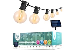 Forever girlanda solarna łańcuch świetlny 5,5 m długości 10 żarówek filamentowych Edisona przezroczystych IP44 z panelem solarnym / 4 zmienne tryby świecenia / czujnik zmierzchu / mocne światło / ciepła biel