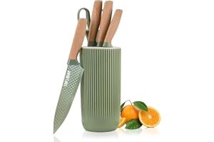 AVEKI Kitchen Knives Block Set, 6-Piece Chef Knife Set with Sharp Blades, Professional Knife Set with Ergonomic Handle, Non-stick Stainless Steel Knife Block Set (Green)