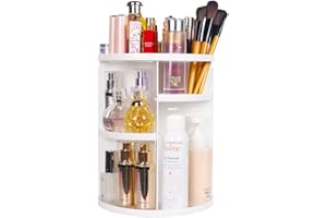 ELOKI Makeup Organiser, 360 Degree Rotating Beauty Organiser for Cosmetic Perfume Jewellery, Revolving Make Up Storage with 7 Adjustable Layers on Stand Spinning for Vanity Table Bedroom, White