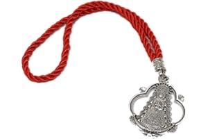 GOS Best Supplies Medalla de la Virgen del Rocio con Cordon Rojo - Adorno Colgante Retrovisor De Coche para Colgar en Espejo Automovil con Abalorio