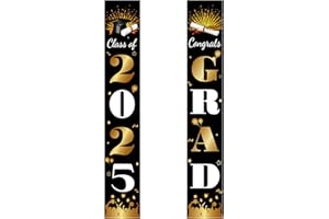 IFUDE Graduation Decorations Class of 2025 Banner, Graduation Door Decorations Graduatio Porch Sign Black Gold for 2025 Graduatio Party Decorations