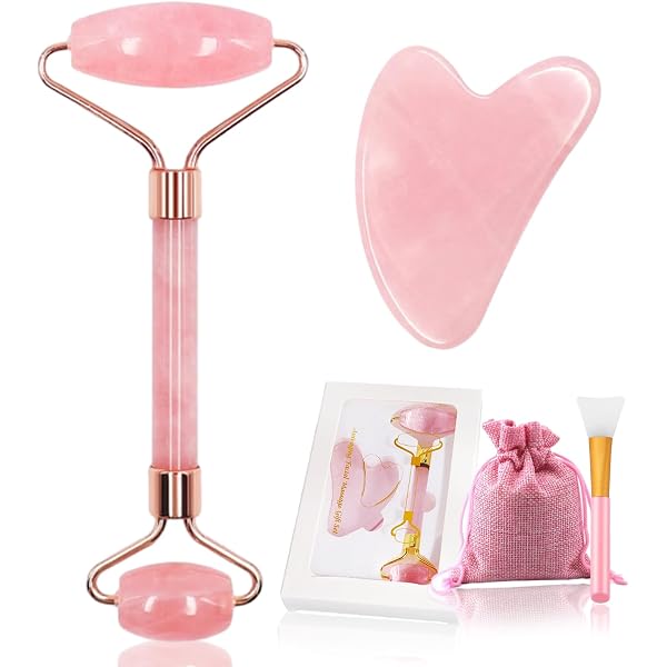 Jade Roller & Gua Sha Set – Gesichtsmassagegerät Für Hautpflege, Kühlend, Gegen Schwellungen & Für Bessere Absorption