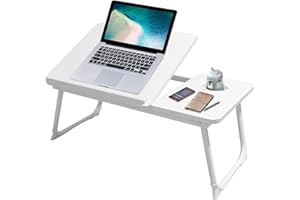 HOFLERA Bureau pour ordinateur portable, table de lit pour ordinateur portable avec pieds pliables et fente pour tasse, support de lecture, plateau de petit-déjeuner, support de livre pour canapé, lit,