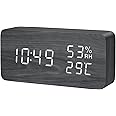 ORIA LED Alarm Clock, Digital Wooden Clock, Multi-Function Alarm Clock, 3 Separate Alarm, Voice & Touch Activated, Temperature, Humidity and Date Display, 3 Adjustable Brightness, USB/Battery Powered